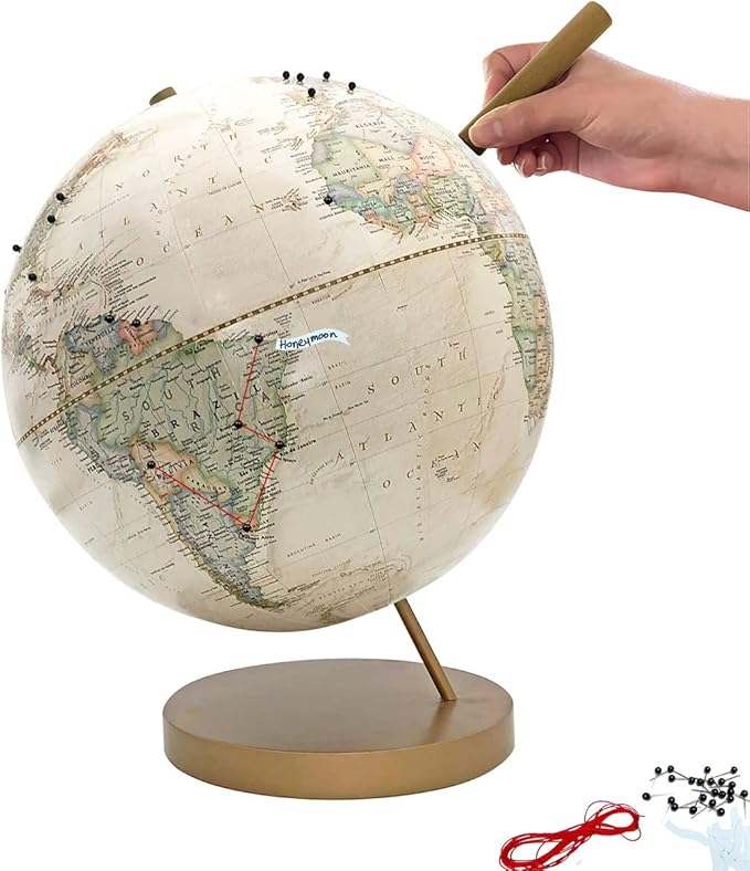 Classic Push Pin Globe Ivory with Pins for Tracking World Travels