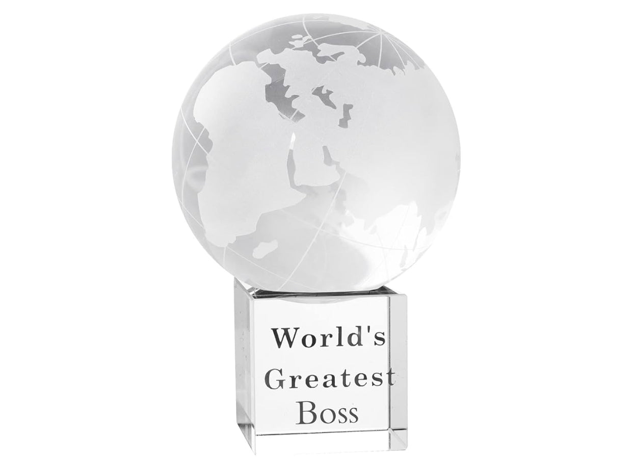 LONGWIN World's Greatest Boss 2.76" Crystal Globe Awards - Unique Gifts for Boss on Bosses Day, Birthday, Christmas, Thanks Giving Day